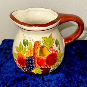 Style Eyes Baum Bros Ivory Ceramic Stoneware Pitcher Fruit Mediterranean Fall 8”